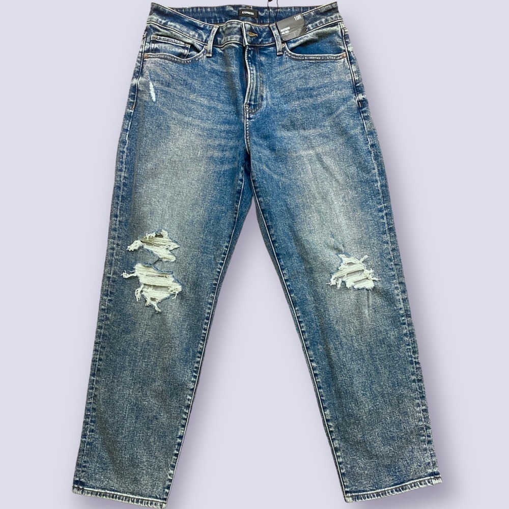 Express Mid Rise medium Wash Ripped Boyfriend Jean